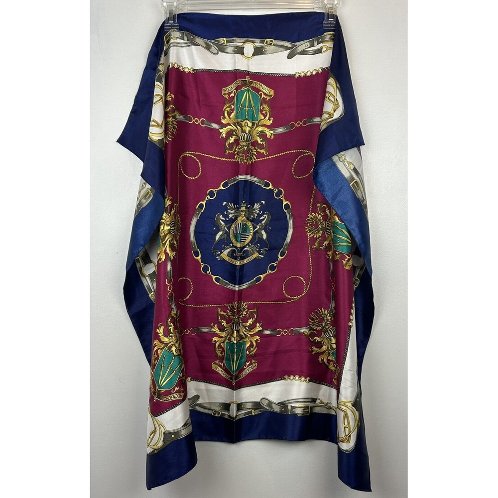 Vtg Scarf Equestrian Horse Old Money Satin Shawl Art To Wear Colorful 35"